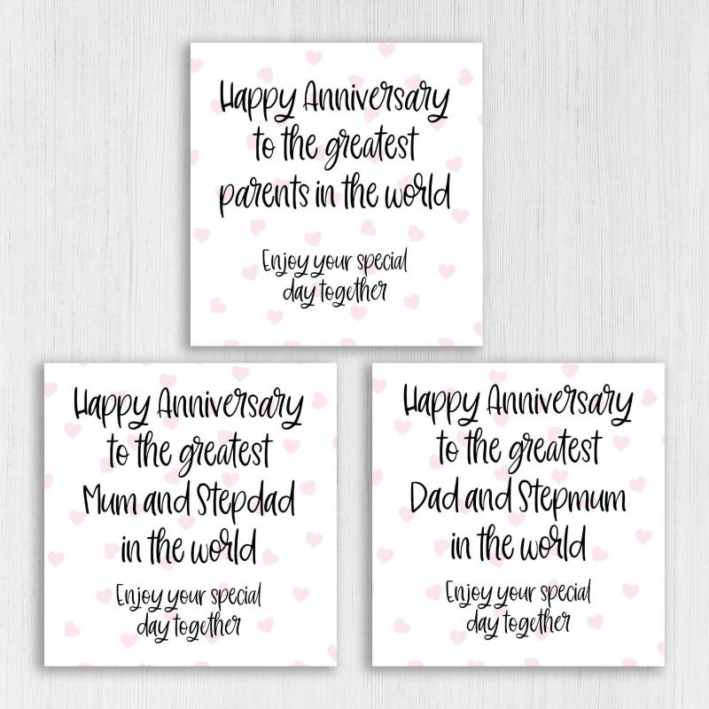 Happy anniversary to the greatest parents, Mum and Stepdad, Dad and Stepmum in the world from son, daughter (Size A6/A5/A4/Square 6x6") - A6: Single card