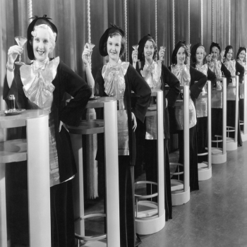 Holy Mackerel cocktail hour retro black and white photographic card featuring a vintage image of woman enjoying their drinks - 12.6 x 17.7cm and blank inside