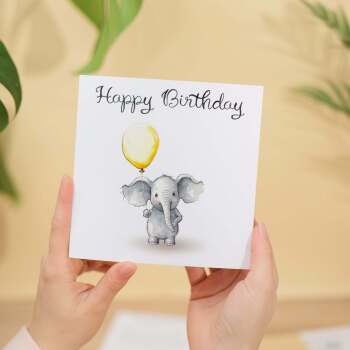 Birthday Card for Child Birthday Card For Girl of Boy Birthday Card For Her or Him Cute Elephant Birthday Card With Birthday Balloons