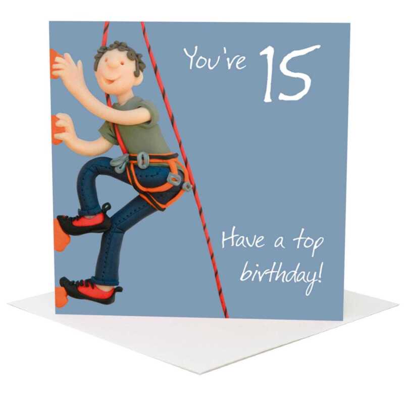 15th birthday card for him - designed by Erica Sturla - 15cm square and blank inside, made in the UK