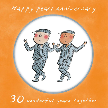 Holy Mackerel same sex LGBTQ+ 30th Pearl anniversary card (male) by Rosie Brooks - blank inside - 15cm square
