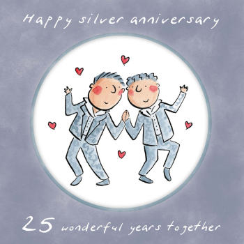 Holy Mackerel same sex LGBTQ+ 25th Silver anniversary card (male) by Rosie Brooks - blank inside - 15cm square