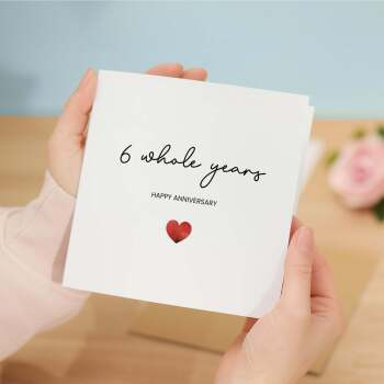 6th Anniversary Card For Wife, Husband, Girlfriend or Boyfriend, Simple Love Heart, Modern & Charming Gesture