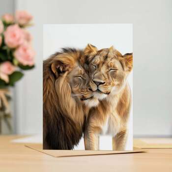 Cute Lions Anniversary Card – Love Card for Husband, Wife, Boyfriend or Girlfriend