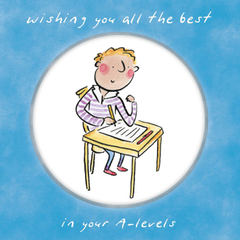 Holy Mackerel All the best in your A levels (male) exam good luck card by Rosie Brooks - blank inside - 15cm square