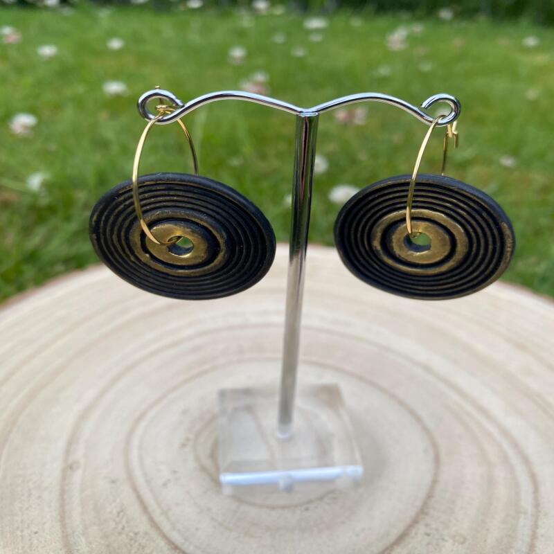 Vinyl Record Earrings: Rockabilly Style Clay 45s - silver