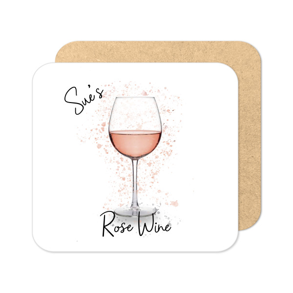 Personalised Rose Wine Coaster with Splash Effect - Standard Wooden Coaster