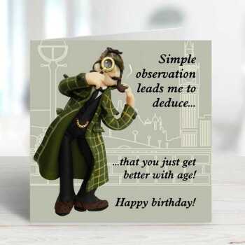 Simple observation, funny Sherlock Holmes birthday card - designed by Erica Sturla - 15cm square and blank inside, made in the UK