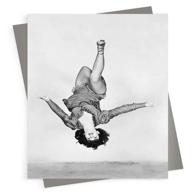 Upside down, photographic black and white dancing themed card - 12.6 x 17.7cm and blank inside - made in the UK