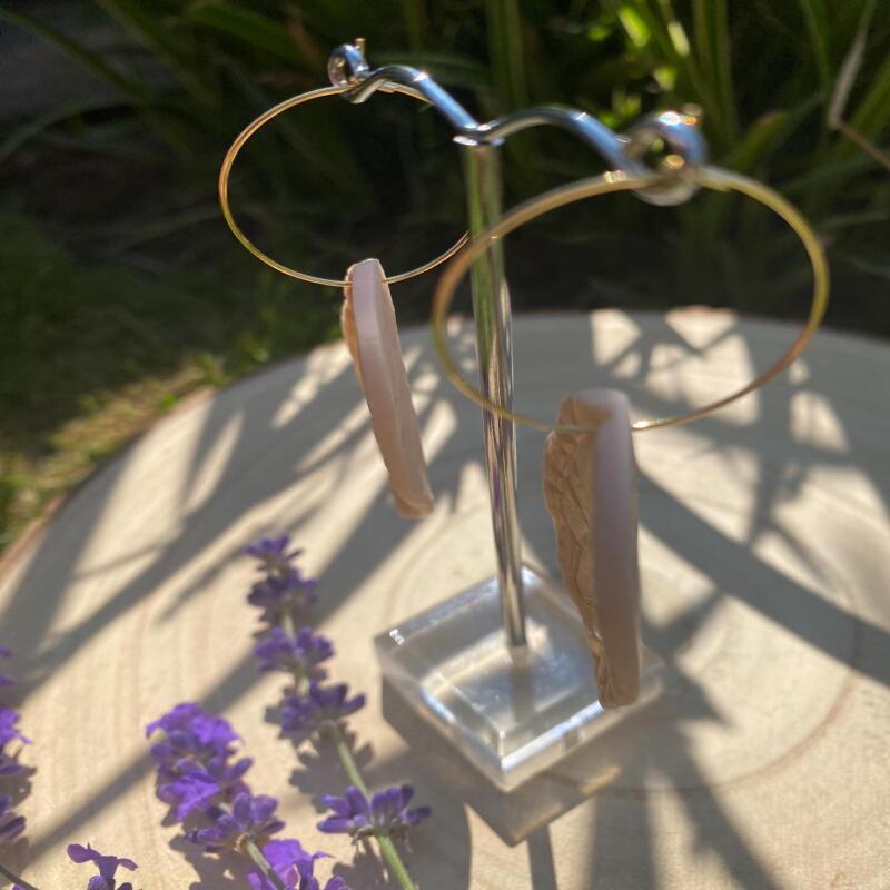 Pink and Gold Leaf Dangle Earrings: Boho Clay Jewelry - silver