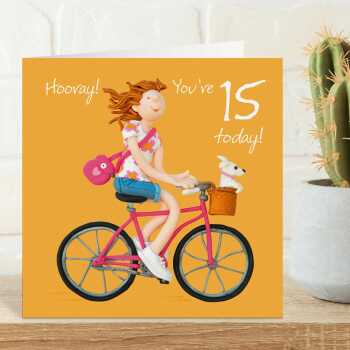 15th birthday card for her - designed by Erica Sturla - 15cm square and blank inside, made in the UK