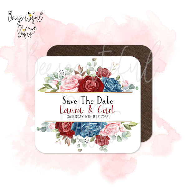 Personalised Save The Date Coaster - Floral Monogram