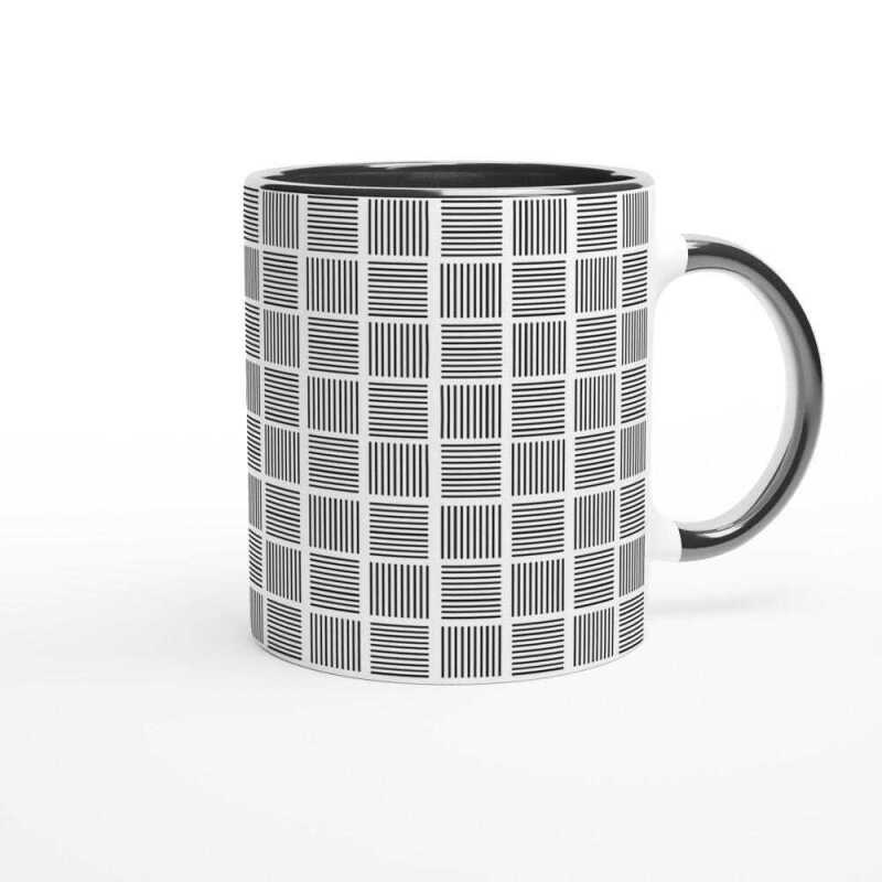Repeat Ten Black Line Pattern Mug - Ceramic White