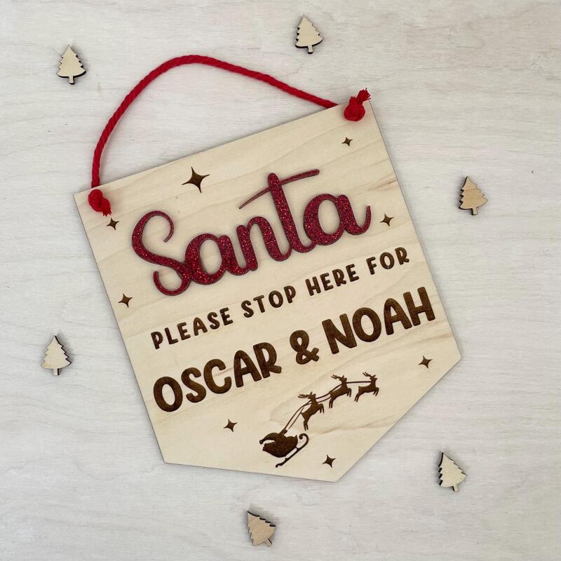 Personalised Santa Stop Here Sign / Christmas Childrens Decor / Santa Stop Here / Christmas Home Decor / Please Stop Here - All Engraved