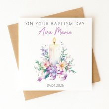 Personalised Baptism Card - On Your Baptism Day - Purple Candle - Standard Smooth Card
