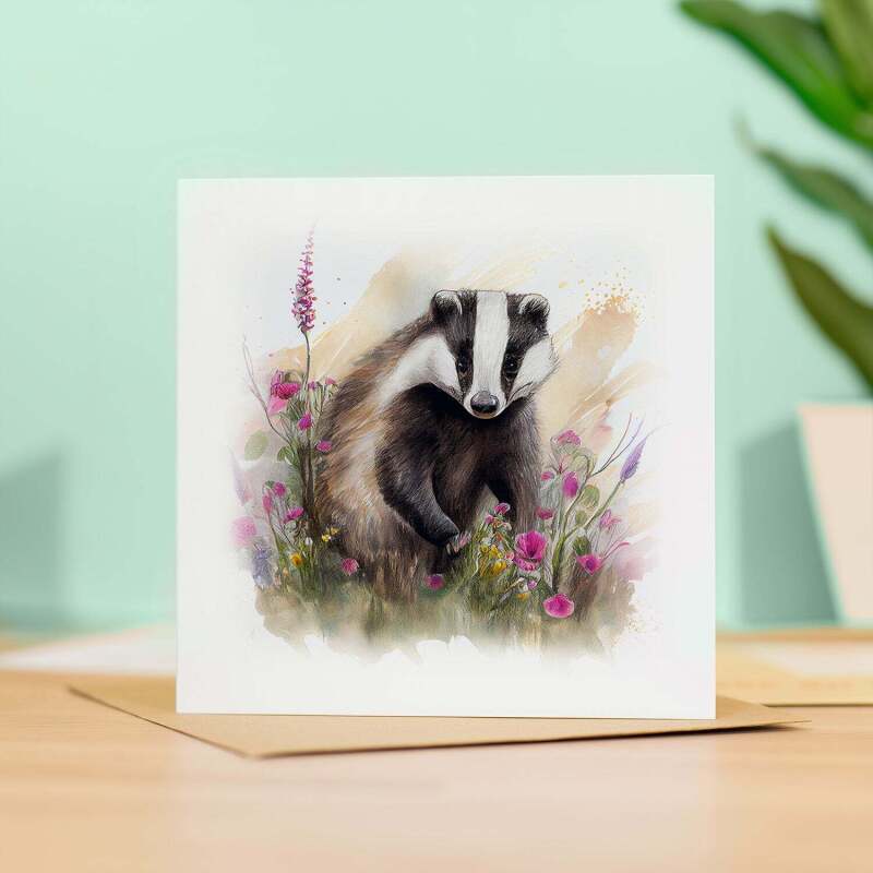 Postcard Prints - Notelet Card of a Badger For Anyone Any Occasion Card For Her or For Him Card For Birthday or Easter Card Thank You Card - Square (5.5x5.5) / Blank Inside