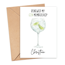 Personalised Alcohol Pun Card - Renewed My Gin Membership - Small (Approx. A6 | 105mm x 148mm | 4.1in x 5.8in) - Standard Smooth Card
