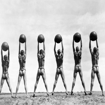 Trained Men with Medicine Balls Black and White Greetings Card