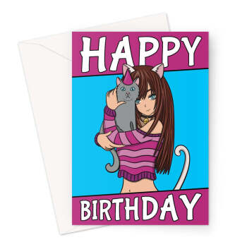 Anime Cat Girl Birthday Card