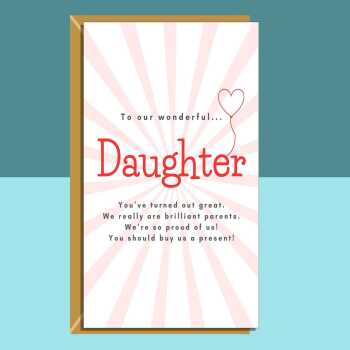 Funny Daughter Birthday Card - Personalised For Daughter - From Parents - 17th, 18th, 19th, 20th, 21st, 25th, 30th, 35th, or any other age