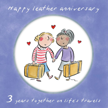 Holy Mackerel same sex LGBTQ+ 3rd Leather anniversary card (female) by Rosie Brooks - blank inside - 15cm square