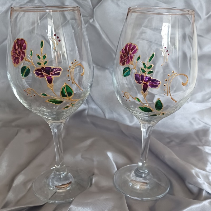 Hand Painted Floral Wine Glasses