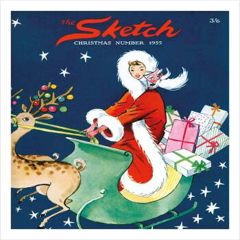 Sketch Magazine with Female Santa 1955 - a 17.5 x 12.5cm Christmas Card from Holy Mackerel's Alternative Image Range of Festive Designs.