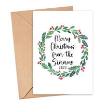 Personalised Christmas Card - Family Name Christmas Wreath - Small (Approx. A6) - Standard Smooth Card