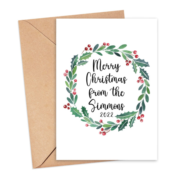 Personalised Christmas Card - Family Name Christmas Wreath - Small (Approx. A6) - Standard Smooth Card