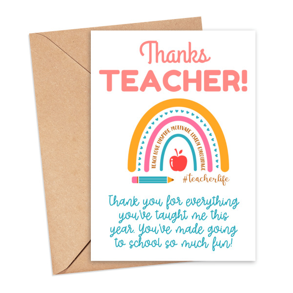 Thank You Teacher Card - Thanks Teacher #TeacherLife - Small (Approx. A6 | 105mm x 148mm | 4.1in x 5.8in) - Standard Smooth Card