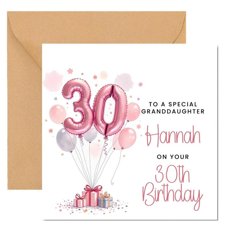 Personalised 30th Birthday Card For Granddaughter, Personalised Birthday Card For Her, 30th Birthday Card, 30th Birthday Gift For Sister - Blank Card Inside