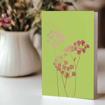 Fennel blank card with a pretty pink foil print - designed by artist Eloise Hall - 15.7 x 11cm and blank inside