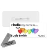 Hello My Name is Name Badge Rainbow Hearts Personalised Premium Durable Name Badge & Travel Mug Name Badge Nurse Badge Name Badge Travel Mug - Travel Mug Only