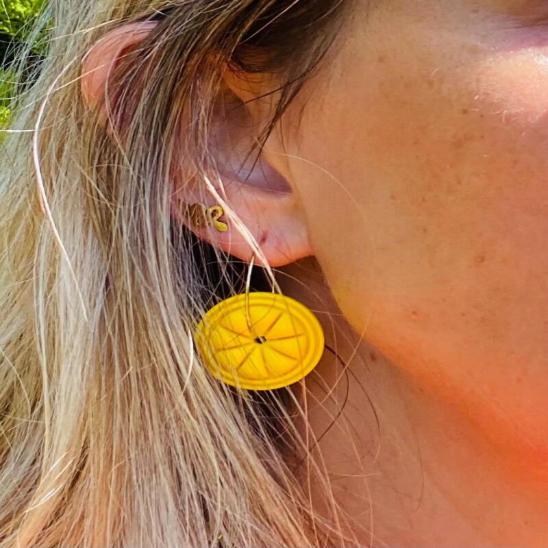Polymer clay, Lemon Hoop Earrings: Abstract Summer Jewelry - silver