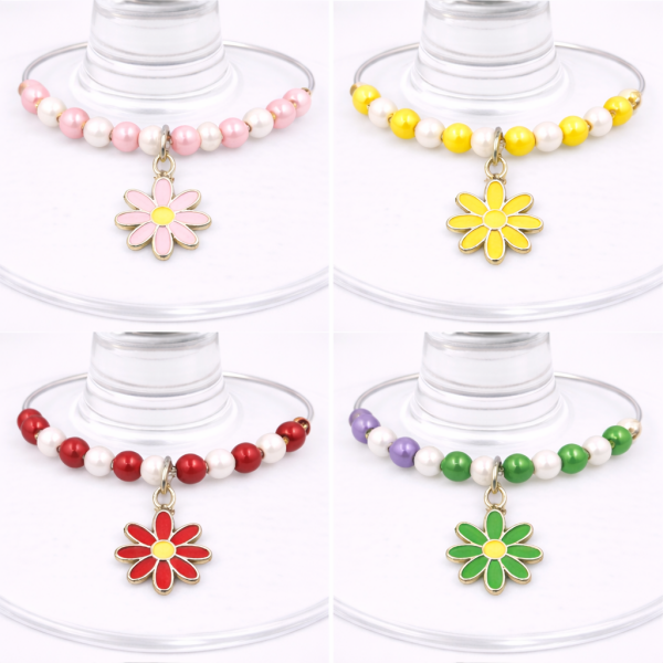 Handmade Wine Glass Charm - Enamel Coloured Daisy