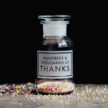 Holy Mackerel hundreds and thousands of thanks retro themed blank greeting card for him or her - designed by Andy Poplar - 15cm square and blank inside for your message