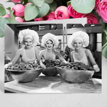 Dozens of doughnuts - vintage black and white themed card  - 12.6 x 17.7cm and blank inside - made in the UK