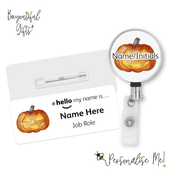 #hello my name is... Name Badge & Metal ID Reel - Watercolour Pumpkin