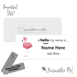 Name Badge - Watercolour Tropical Animal Hello My Name is... - Flamingo