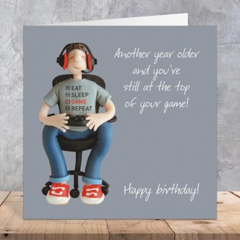 Funny Birthday Card for Gamers - Polymer Clay Art by Erica Sturla - Gaming Birthday Card for Him UK