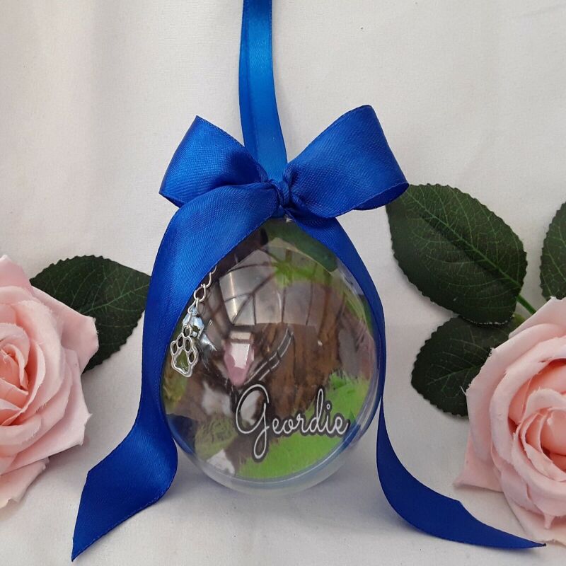 8 cm Beautiful Photo Bauble,Pet Bauble, Pet Christmas Ornament,Pet remembrance - Baby pink