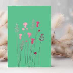 Thistles and grass blank card with a pretty pink foil print - designed by artist Eloise Hall - 15.7 x 11cm and blank inside