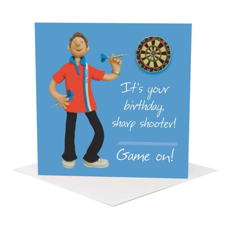 Sharp shooter birthday card for him - designed by Erica Sturla - 15cm square and blank inside, made in the UK
