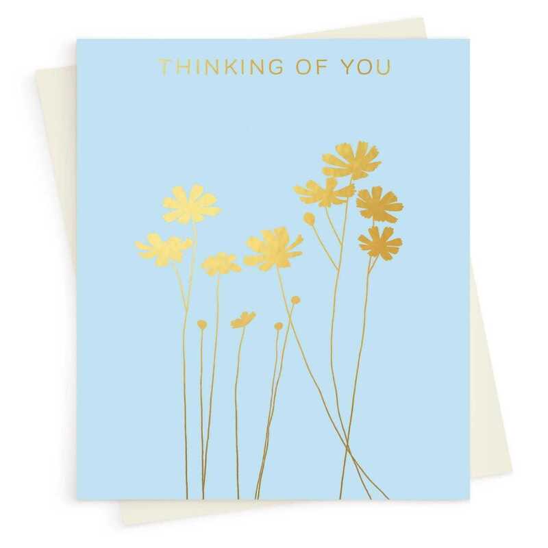 Cosmos Thinking of you card embellished with gold foil -  designed by artist Eloise Hall - 15.7 x 11cm and blank inside