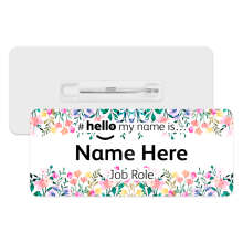 #hello my name is... Name Badge - Watercolour Wild Flower Edging