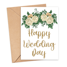 Wedding Card - Happy Wedding Day Rose Garland - Small (Approx. A6 | 105mm x 148mm | 4.1in x 5.8in) - Standard Smooth Card