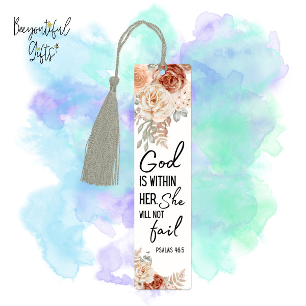 Aluminium Bookmark with Tassel - God Is Within Her. She Will Not Fail (Psalms 46:5)