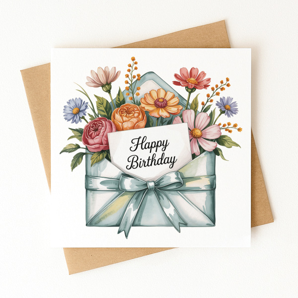 Birthday Card - Happy Birthday Floral Envelope - Standard Smooth Card