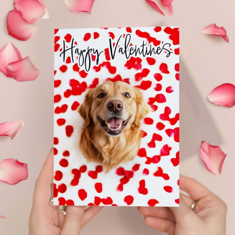 Valentine's Day Card of A Golden Retreiver Dog Valentine's Day Card For Her or For Him From The Dog - Portrait (5x7) / Blank Inside