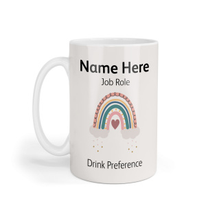 Personalised Ceramic Mug - Boho Rainbow with Cloud & Heart